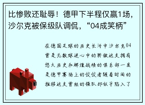 比惨败还耻辱！德甲下半程仅赢1场，沙尔克被保级队调侃，“04成笑柄”