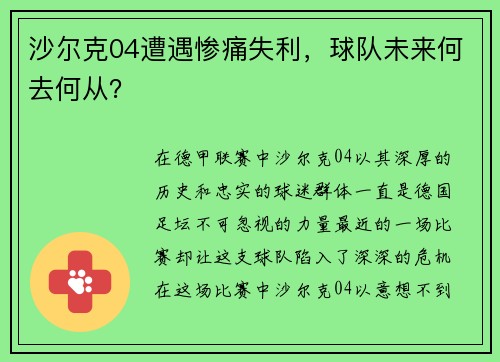 沙尔克04遭遇惨痛失利，球队未来何去何从？