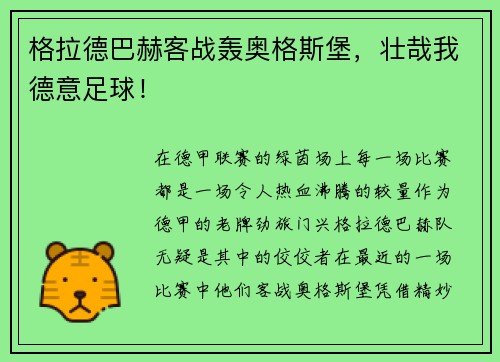 格拉德巴赫客战轰奥格斯堡，壮哉我德意足球！