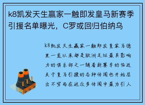 k8凯发天生赢家一触即发皇马新赛季引援名单曝光，C罗或回归伯纳乌