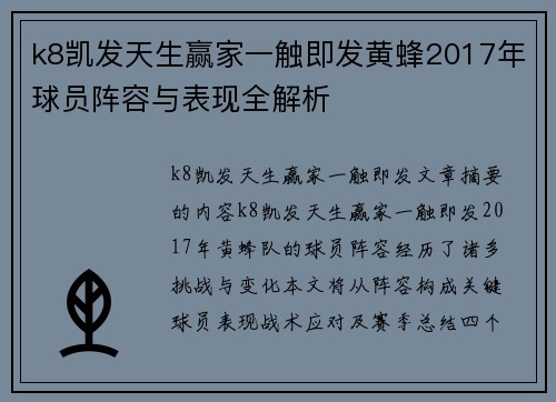 k8凯发天生赢家一触即发黄蜂2017年球员阵容与表现全解析