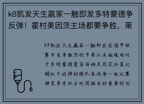 k8凯发天生赢家一触即发多特蒙德争反弹！霍村美因茨主场都要争胜，莱比锡红牛大胜能否如愿？ - 副本